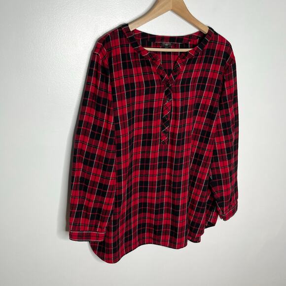 Talbots Long Sleeve Popover Flannel Top Womens 3X Red Black Plaid Cotton - Picture 3 of 8